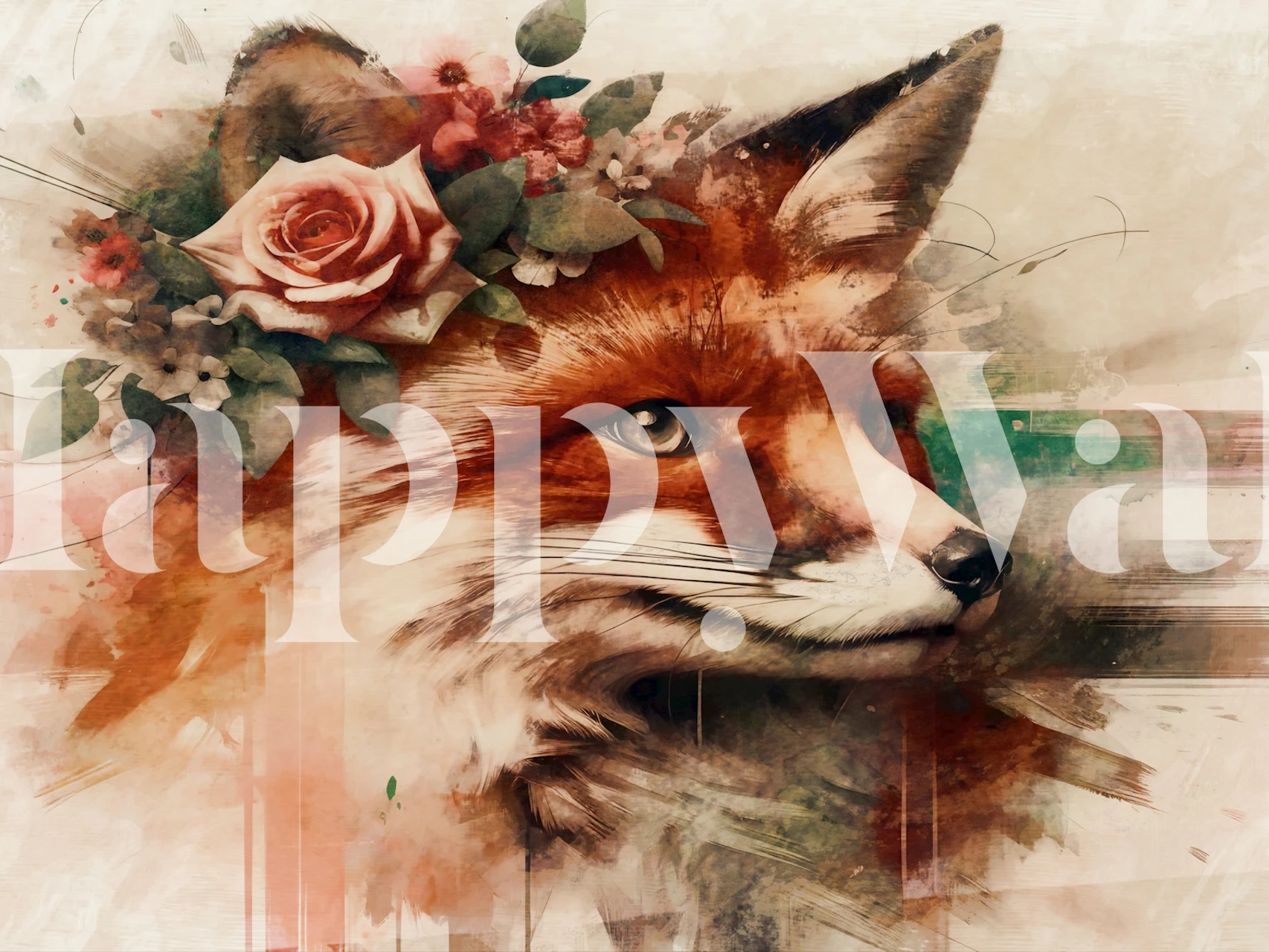 Design della carta da parati Forest Blossom Fox