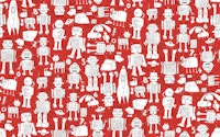 Robot pattern - red and white, large papel pintado