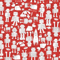 Robot pattern - red and white, large ταπετσαρία