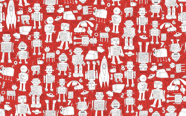 Robot pattern - red and white, large