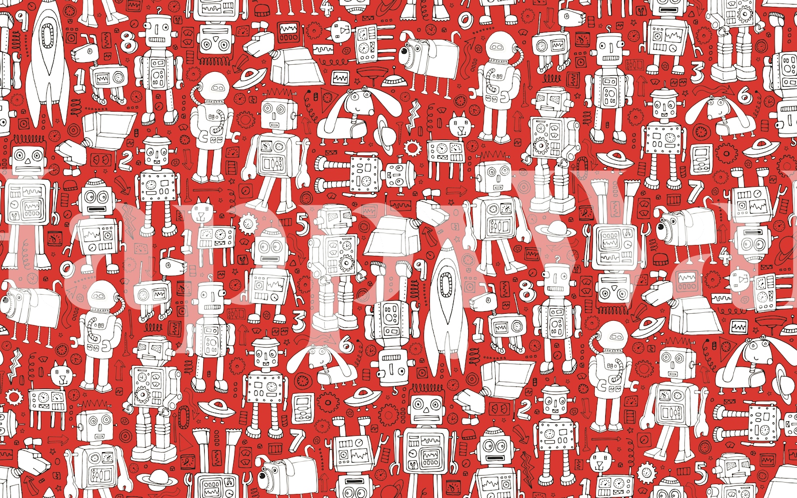 Red Robot Pattern Wallpaper for Kids