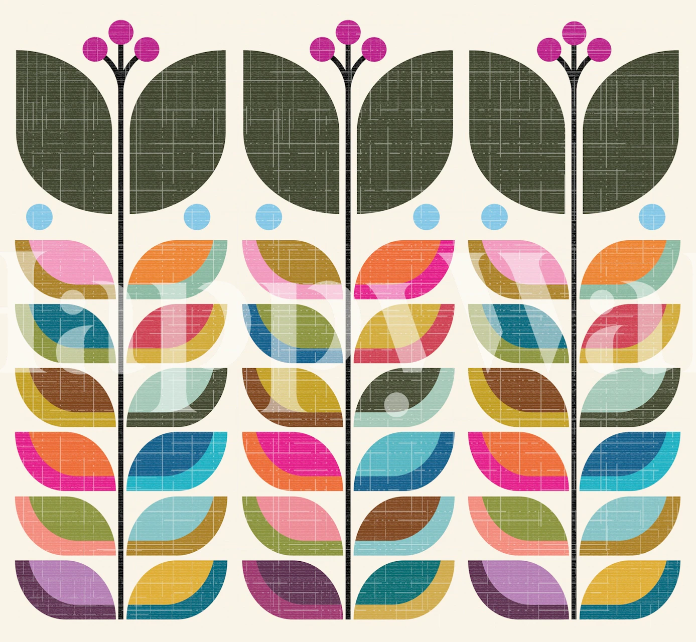 Colorful layered flower and leaf design wallpaper