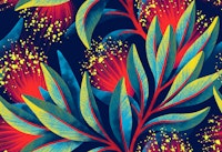 Pohutukawa Floral - Bright Red / Green carta da parati