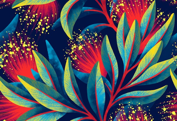 Pohutukawa Floral - Bright Red / Green