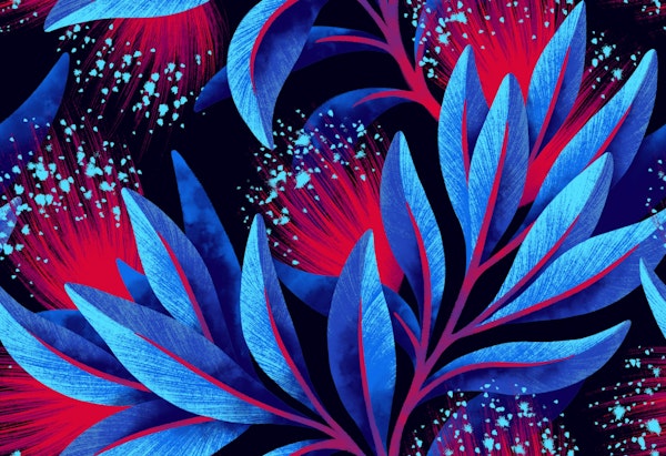 Pohutukawa Floral - Blue / Red