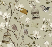 Magnolia Grove with Owls in Ecru Beige papiers peint