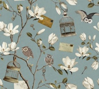 Magnolia Grove with Owls in Duck egg blue papiers peint