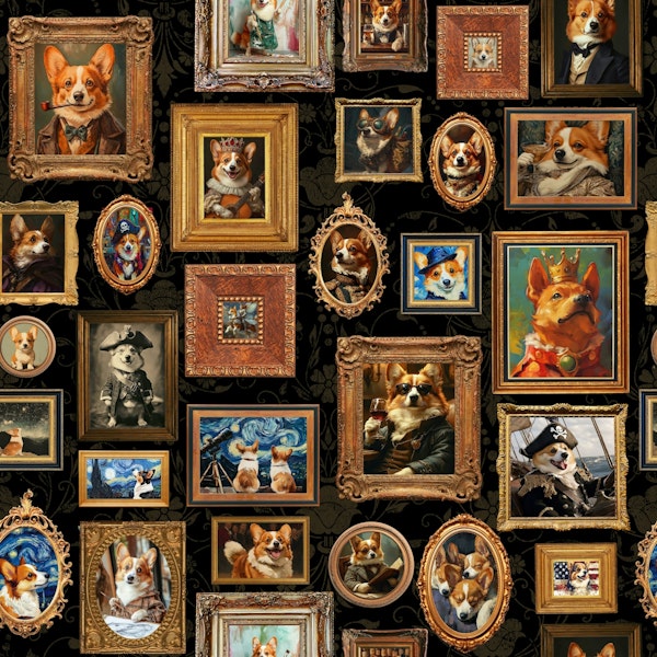 Vintage Famous Corgi Portrait Gallery Museum