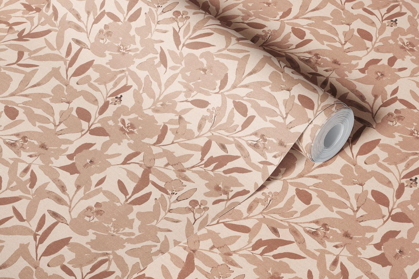 Floral silhouettes mocha mousse neutral brown wallpaper roll
