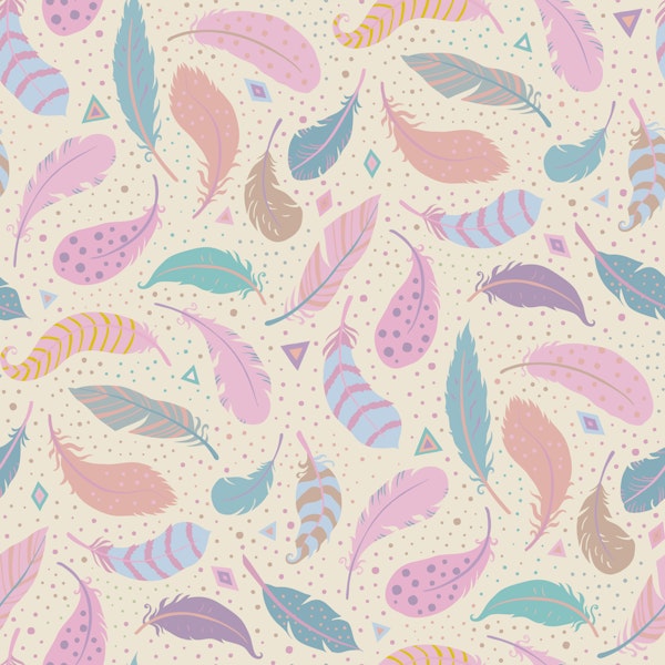 Light as a feather - pink, blue on cream