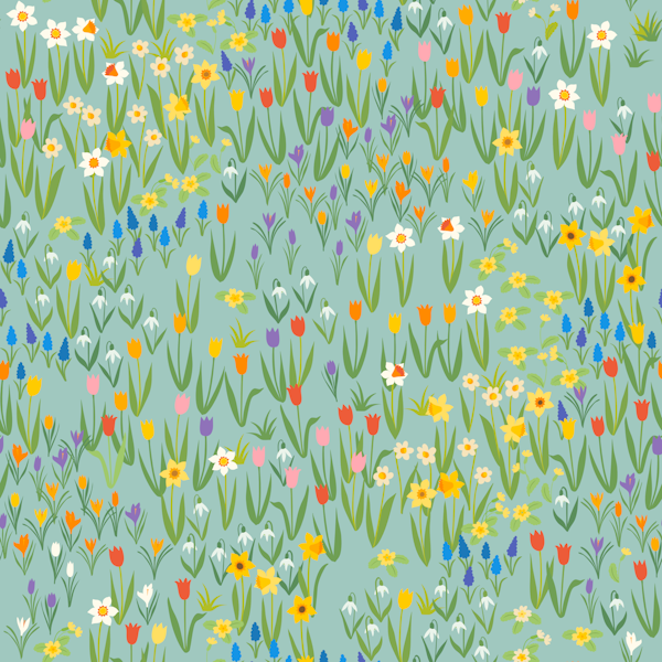Spring garden - mint green multicoloured