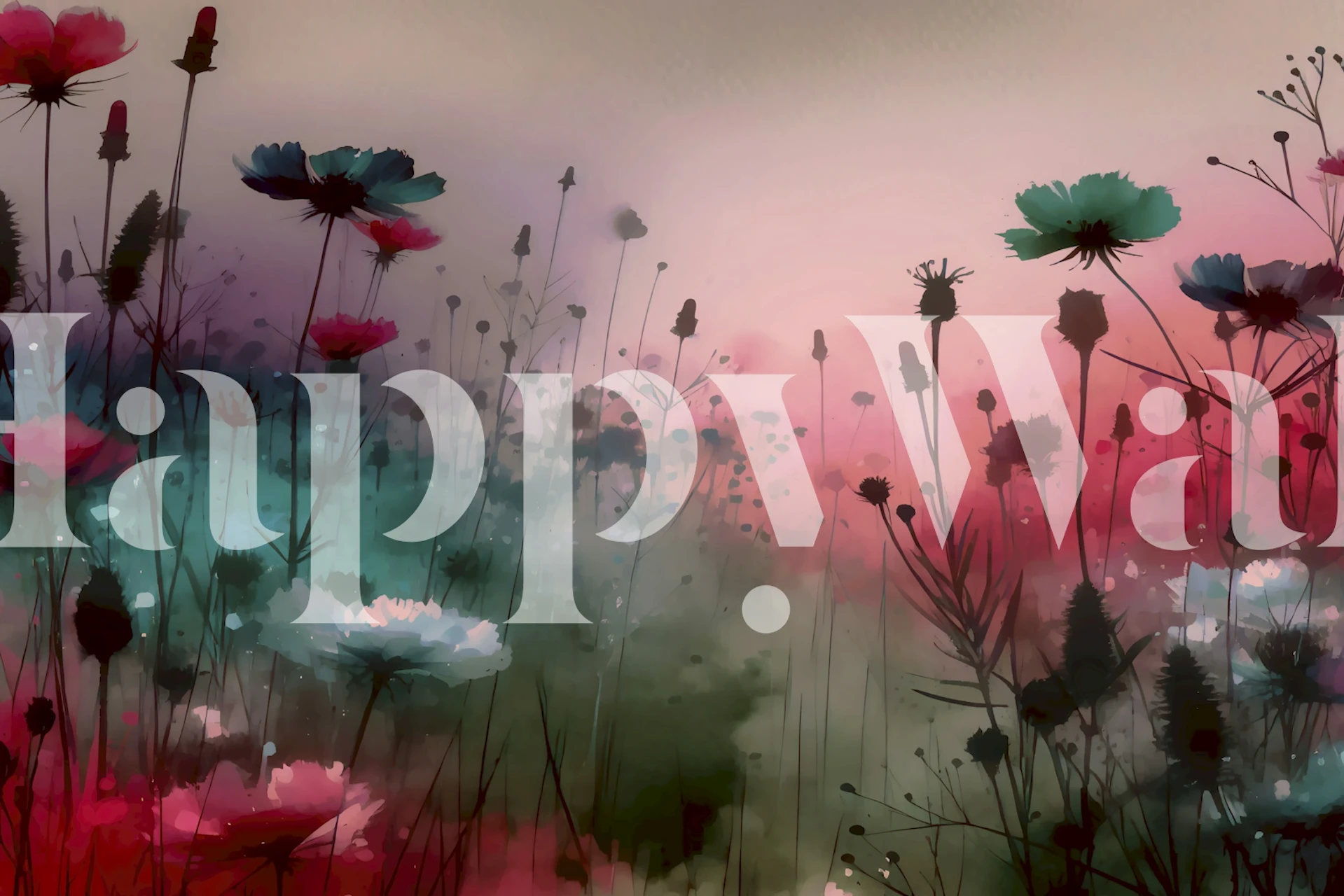Colorful wildflowers in gradient shades of pink, blue, and green wallpaper
