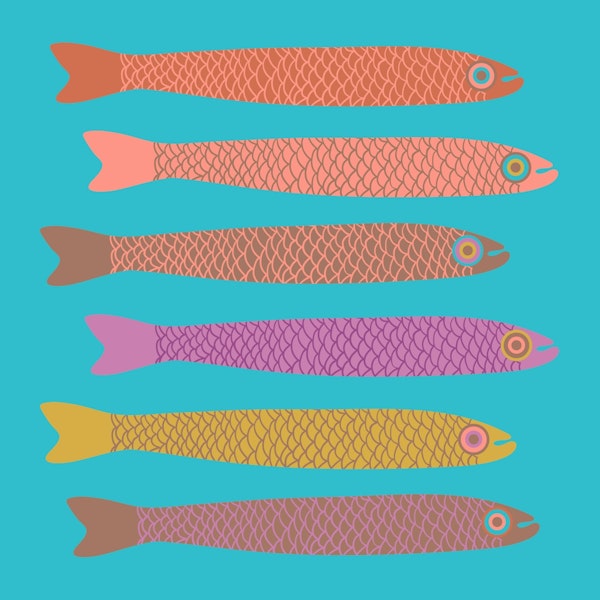 Anchovies Retro Fish Mocha Mousse Multi Blue