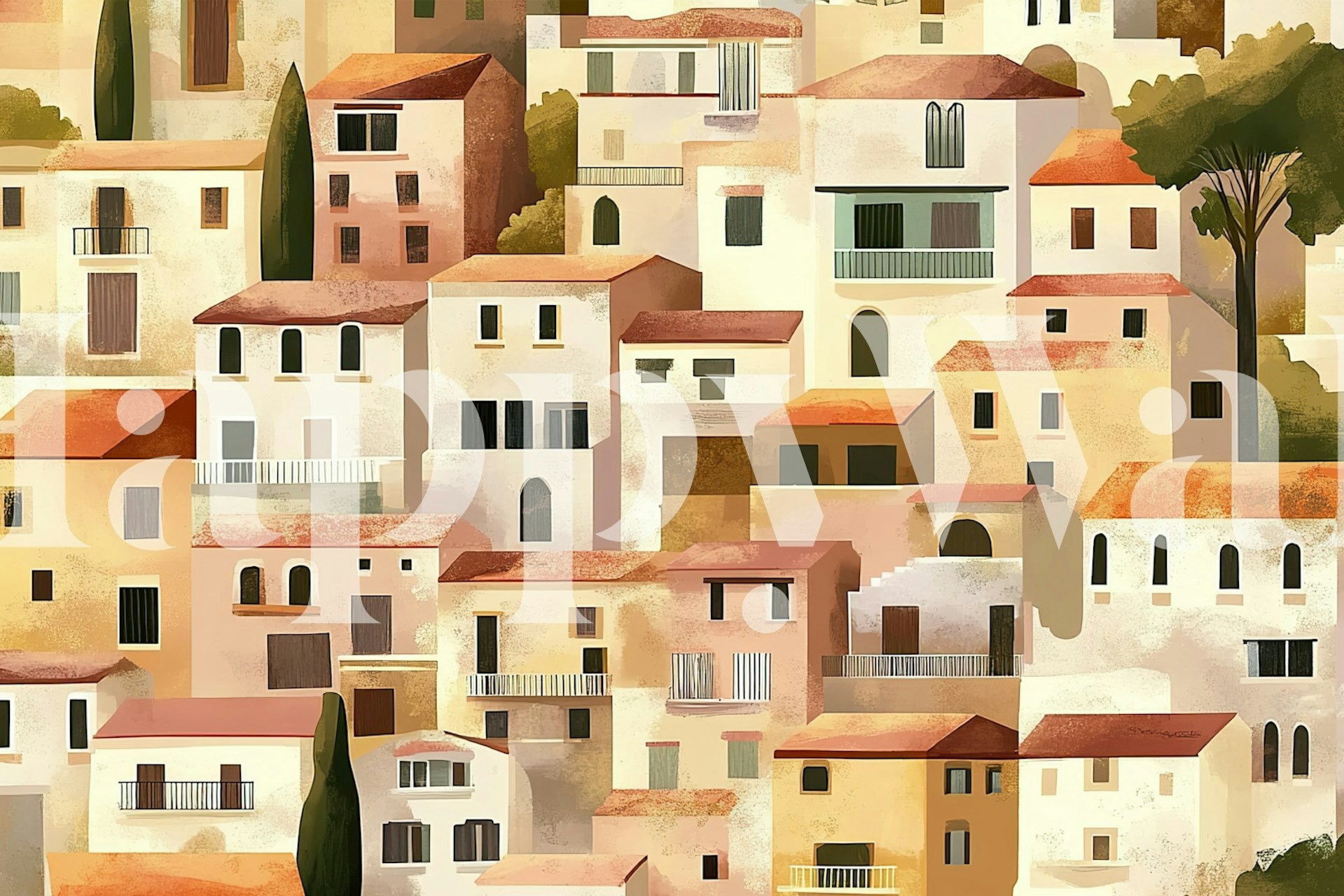 Mediterranean villa wallpaper design in a room