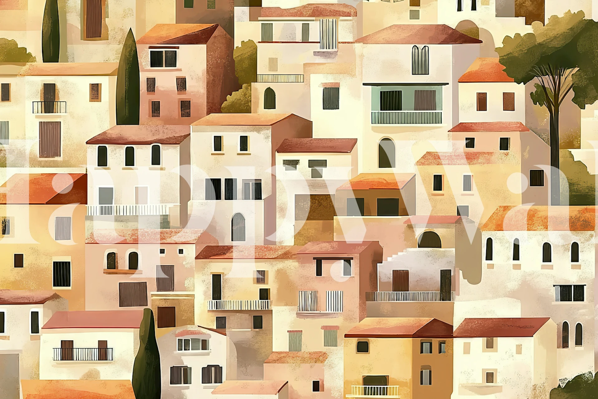 Mediterranean villa wallpaper design in a room