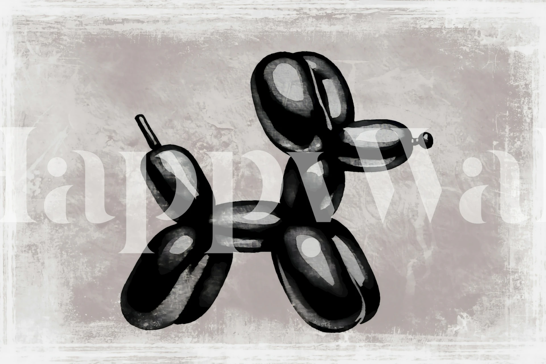 Black balloon dog illustration against a textured gray background wallpaper