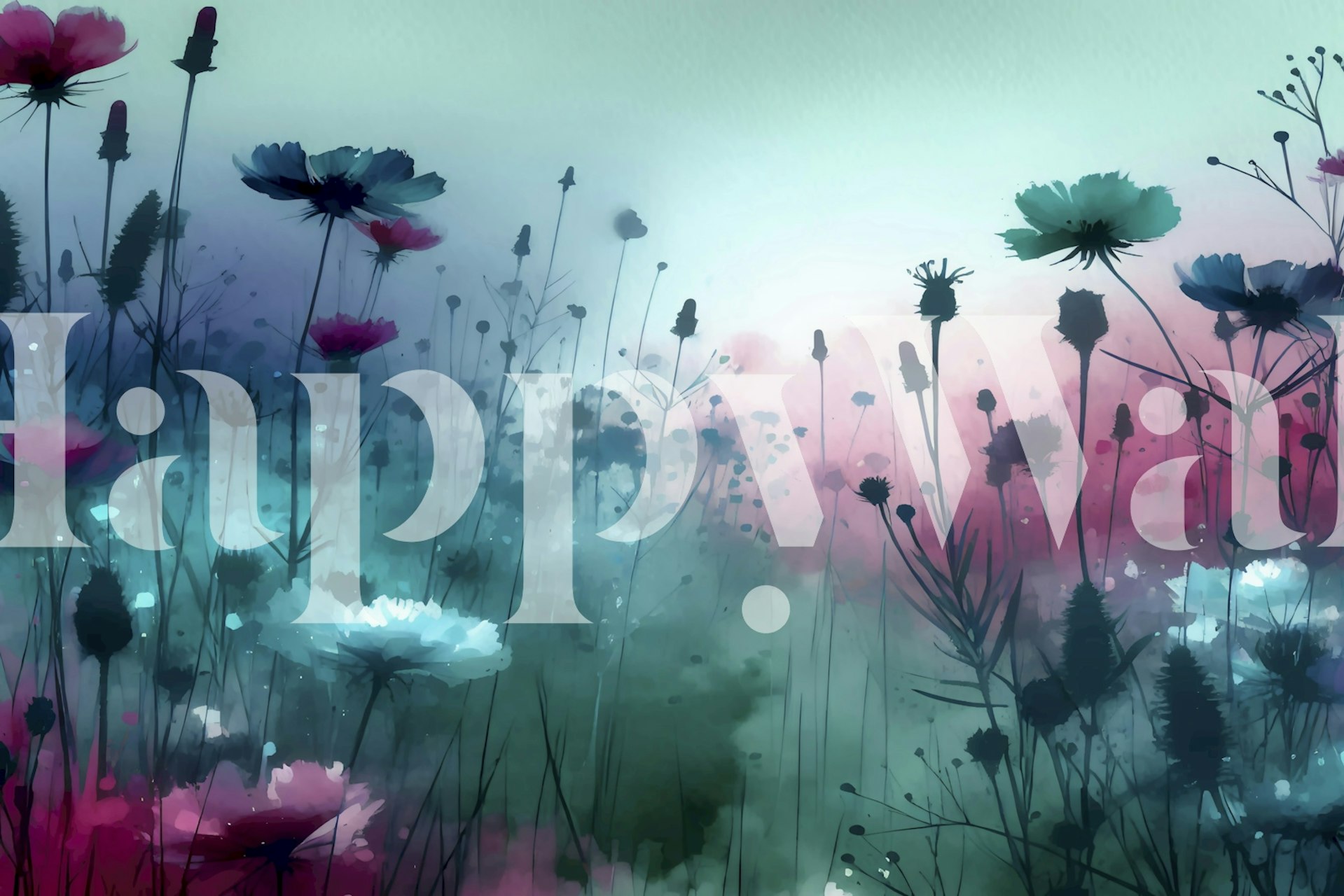 Watercolor floral design with pink and blue flowers wallpaper