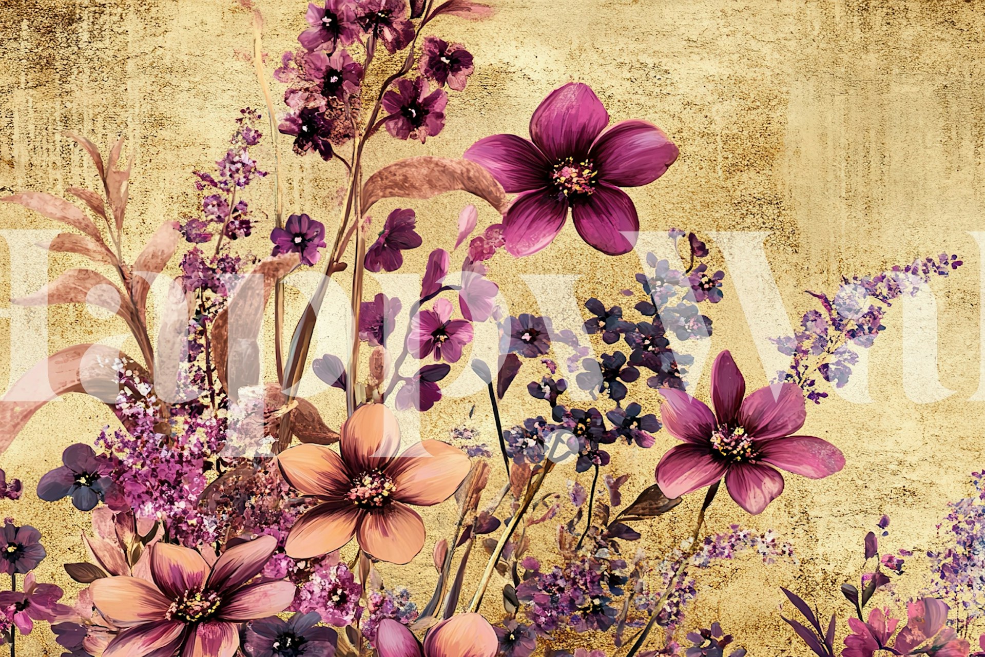 Pink Gold Flowers wallpaper in a room