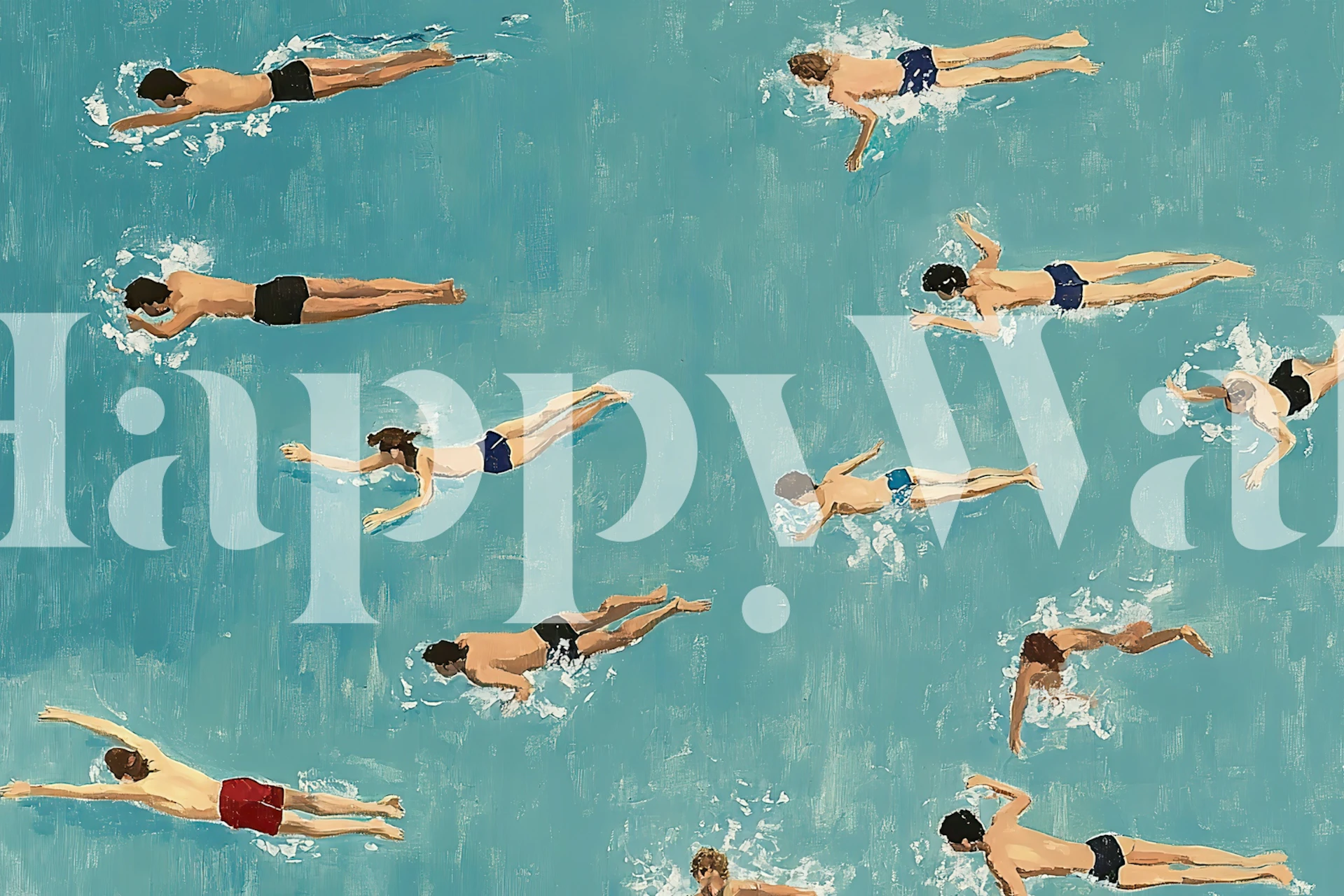 Various swimmers in blue water, illustrative style wallpaper