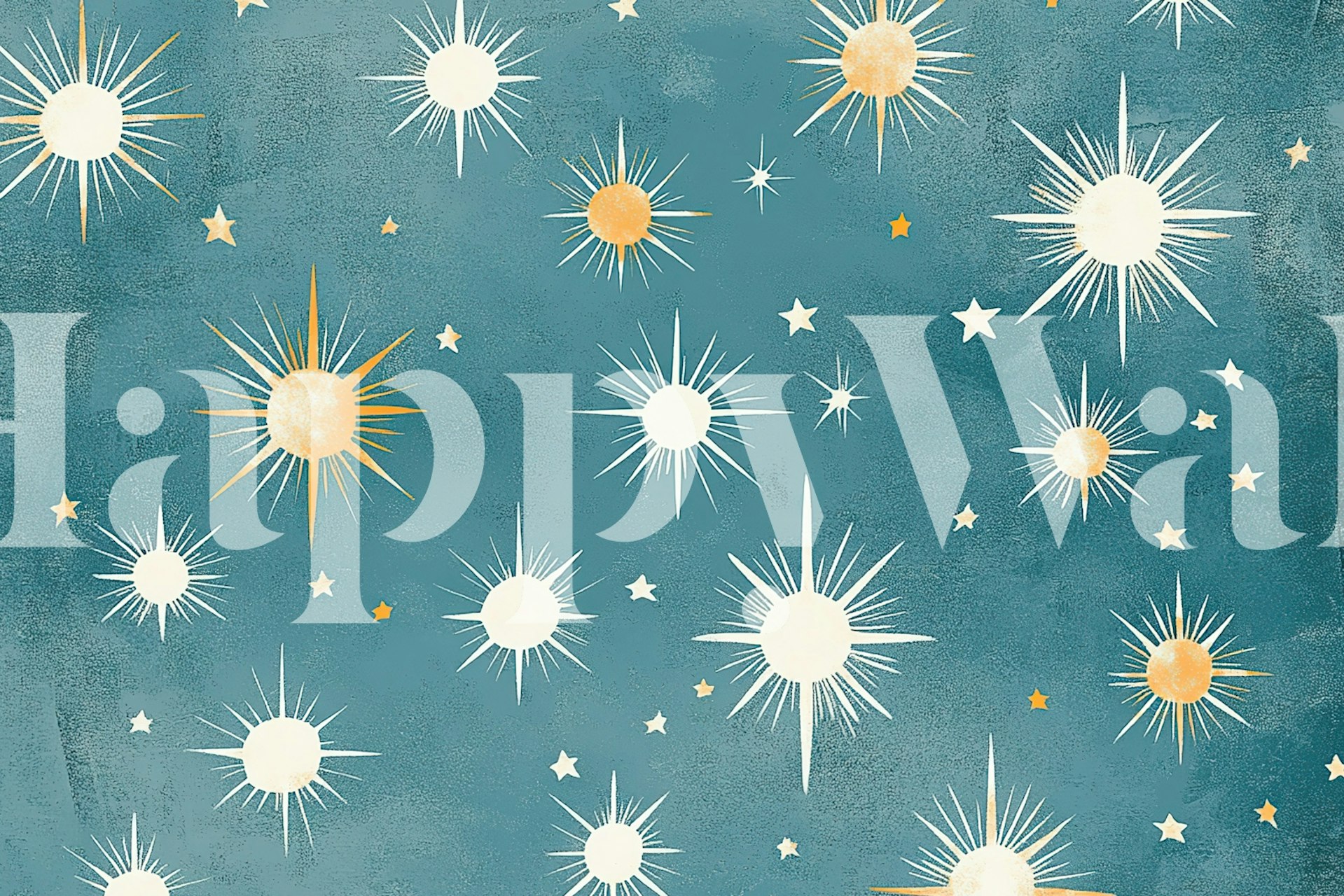 Gold and white star patterns on blue background wallpaper