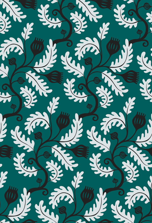 Twisting Vine - black and white on pine green