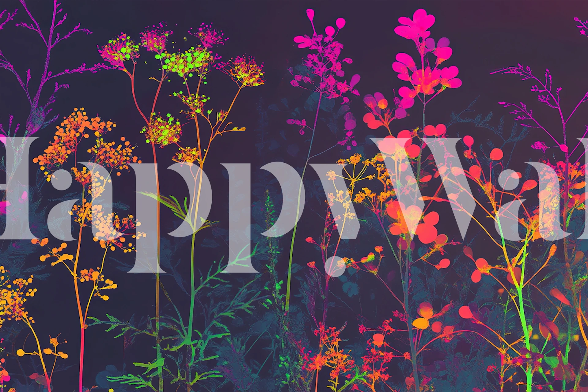 Colorful neon floral design with pink, green, and orange hues wallpaper