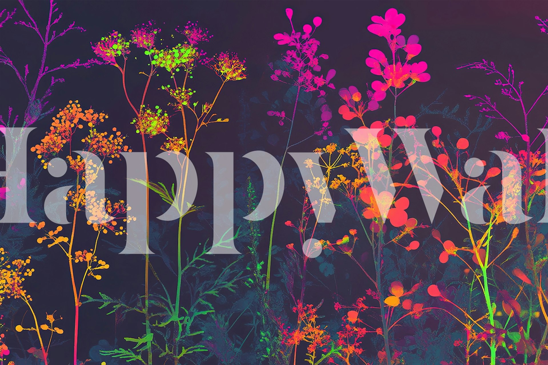 Papel pintado de flores neón vibrantes en una habitación