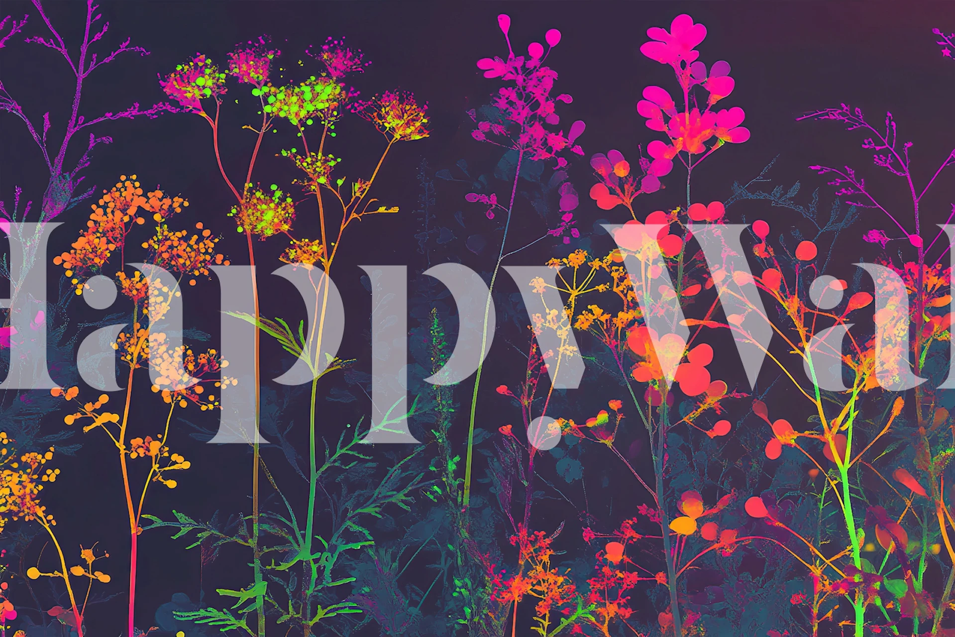 Živá neonová květinová tapeta v místnosti