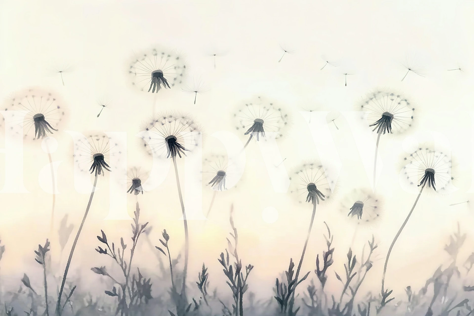 Foggy Dandelions wallpaper in a room