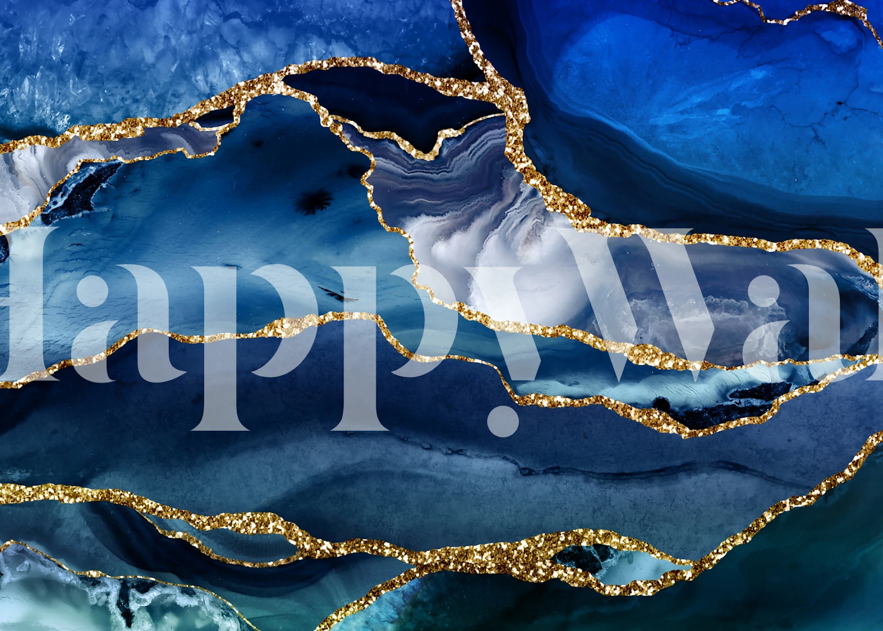 Moody Classic Blue Marble Mosaic tapet i ett rum