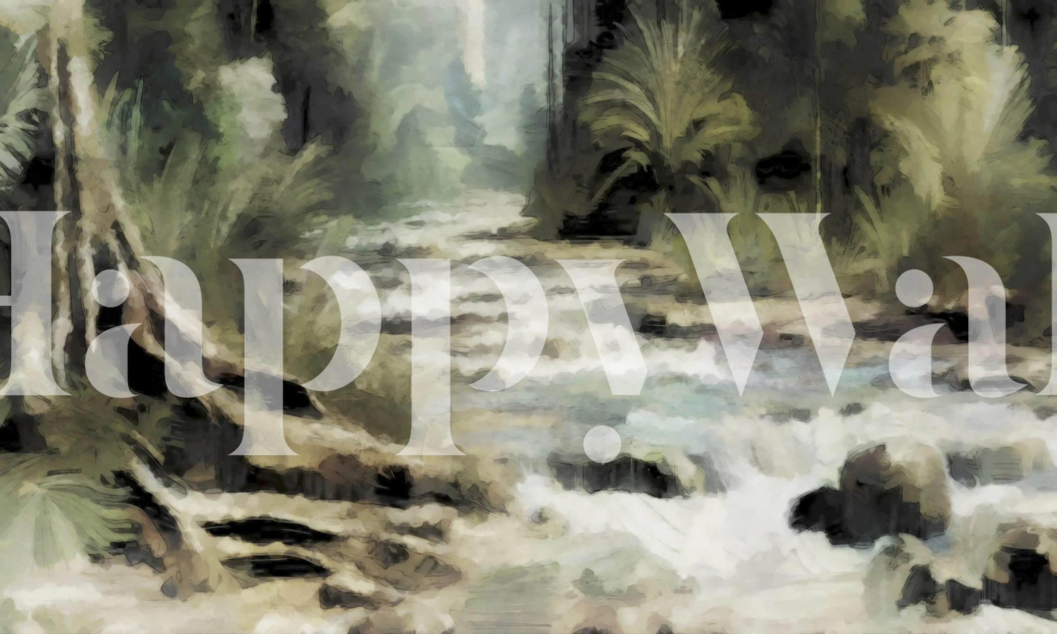 Tranquil forest stream wallpaper design