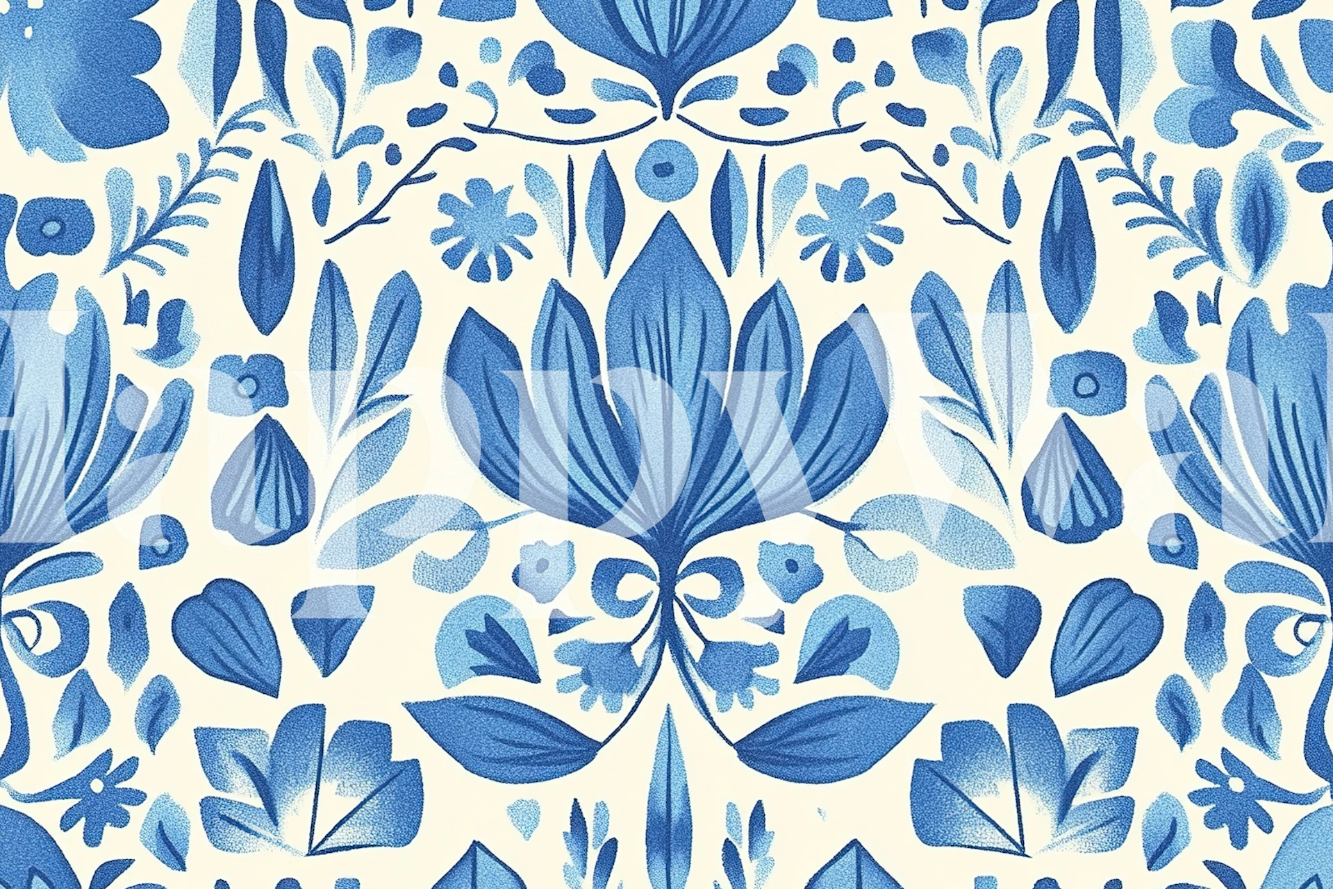 Blue floral patterns on cream background wallpaper