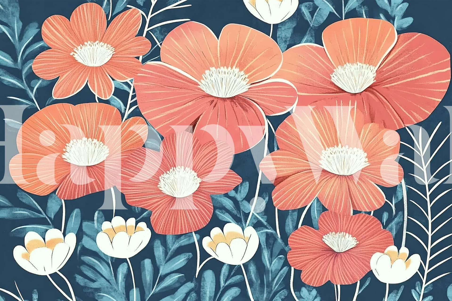 Coral Flowers wallpaper in a room setting