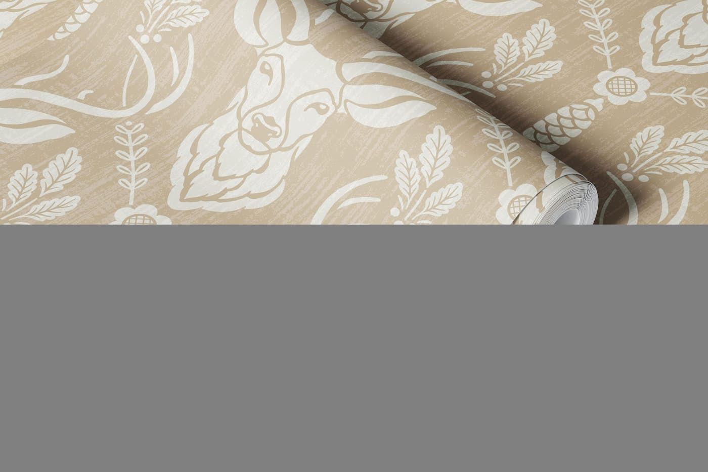 Cabincore Forest Deer - Deep Beige - Textured wallpaper roll