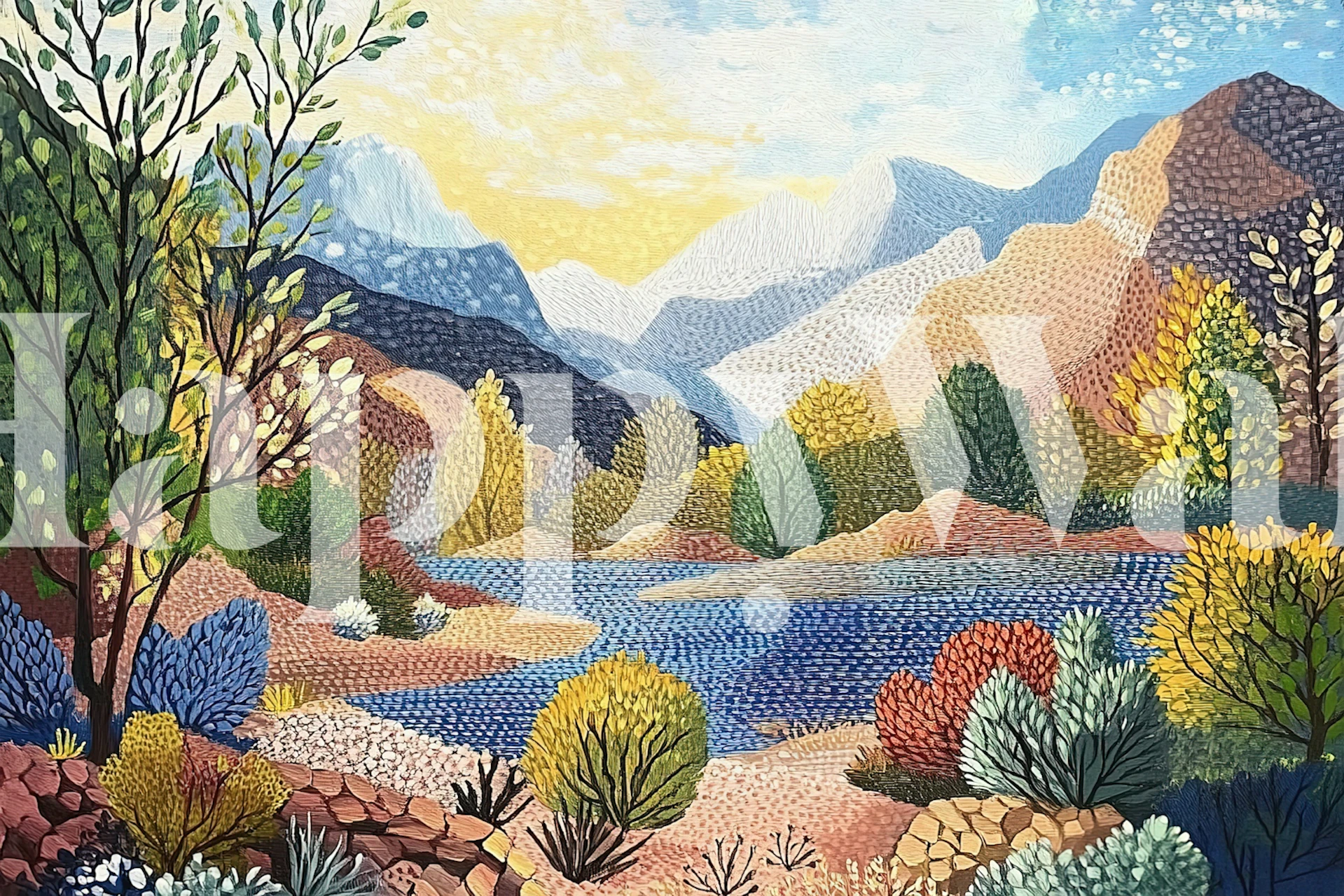 Vincent Landscape vibrant wallpaper in a room