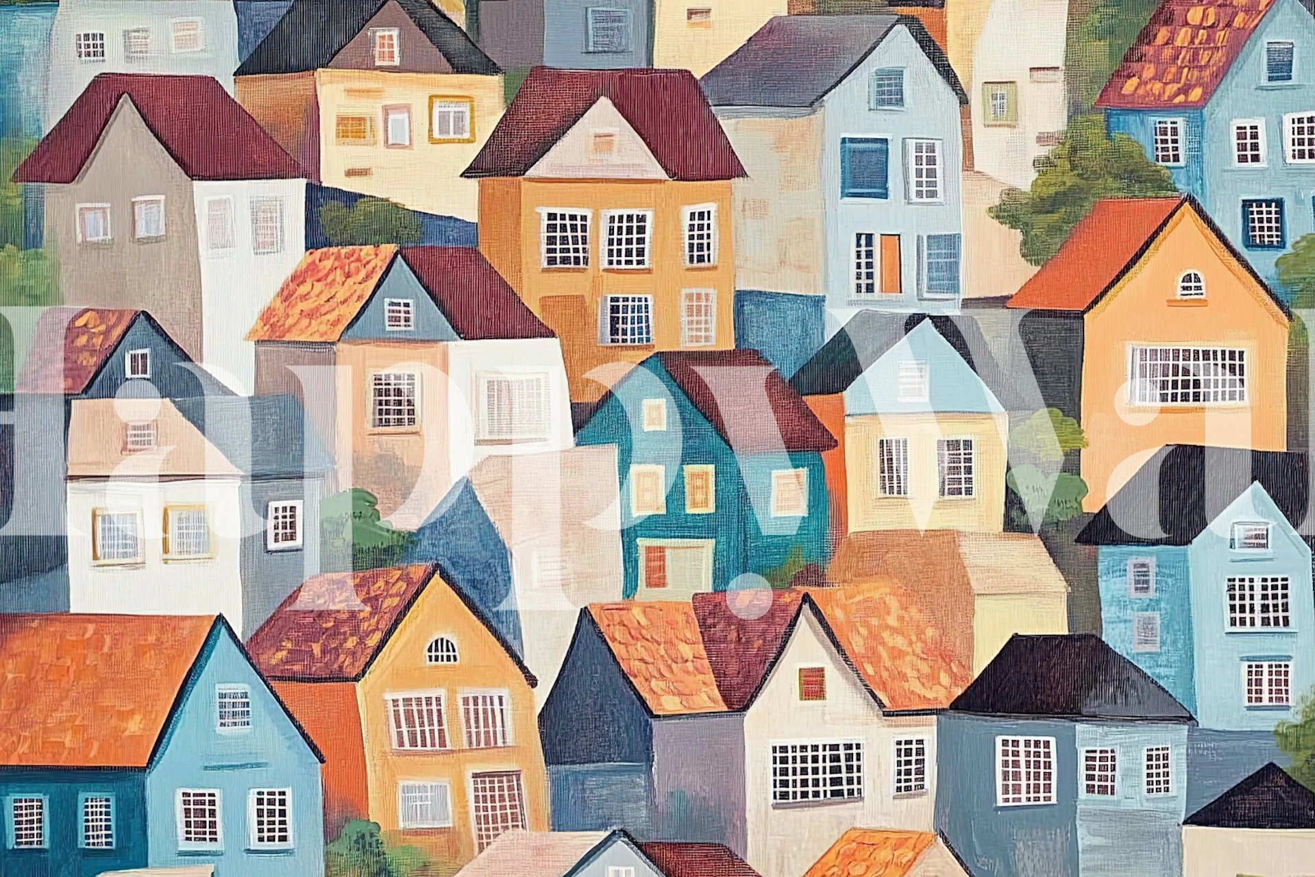 Colorful village houses in various shapes and sizes wallpaper