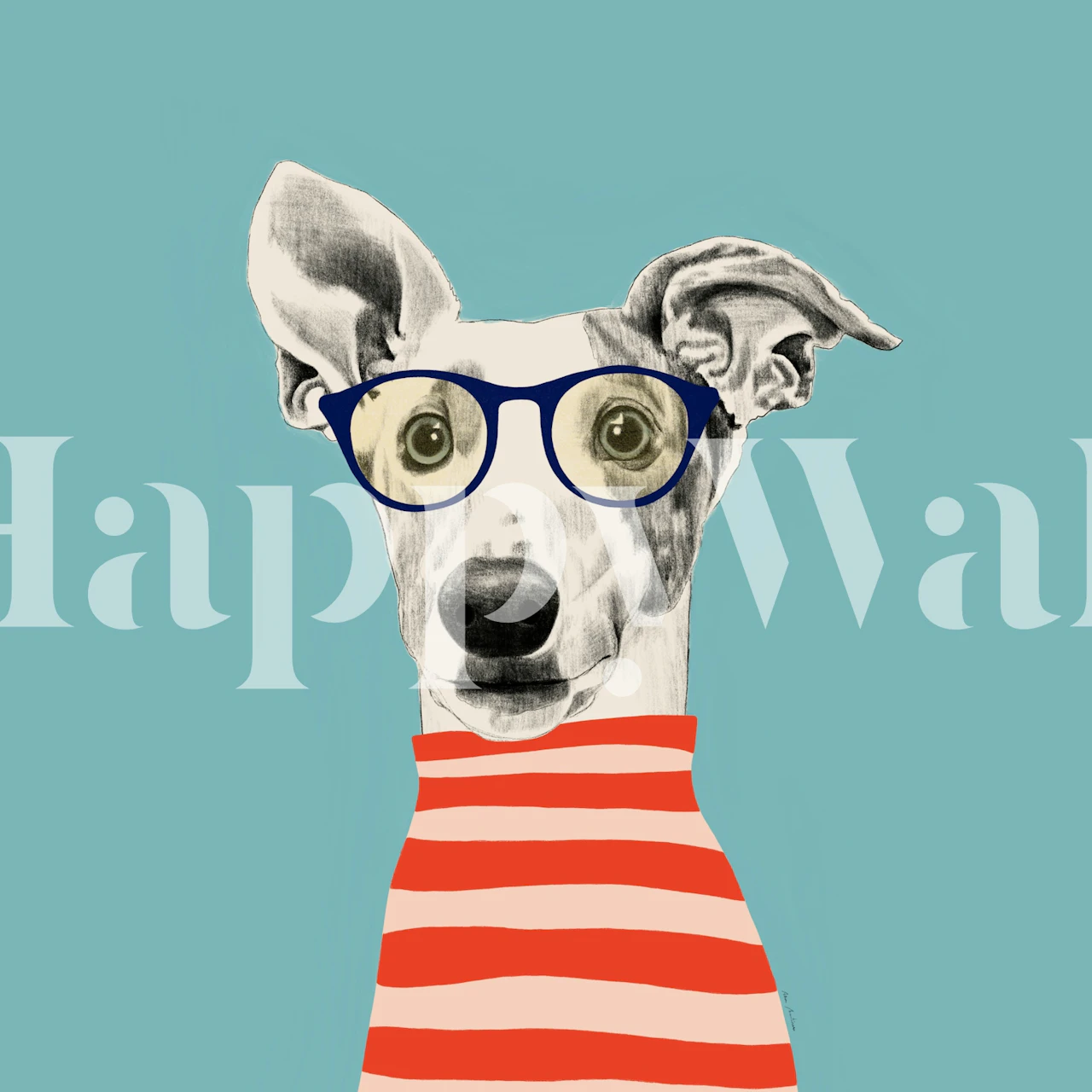 Trendy Canine in Glasses behang in een kamer