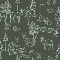 Deers in the Woods Green Small Scale tapeta