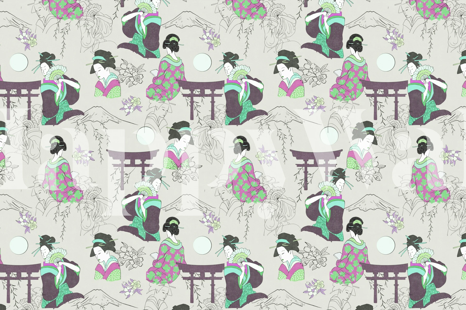 Elegant Geisha Harmony wallpaper in a room