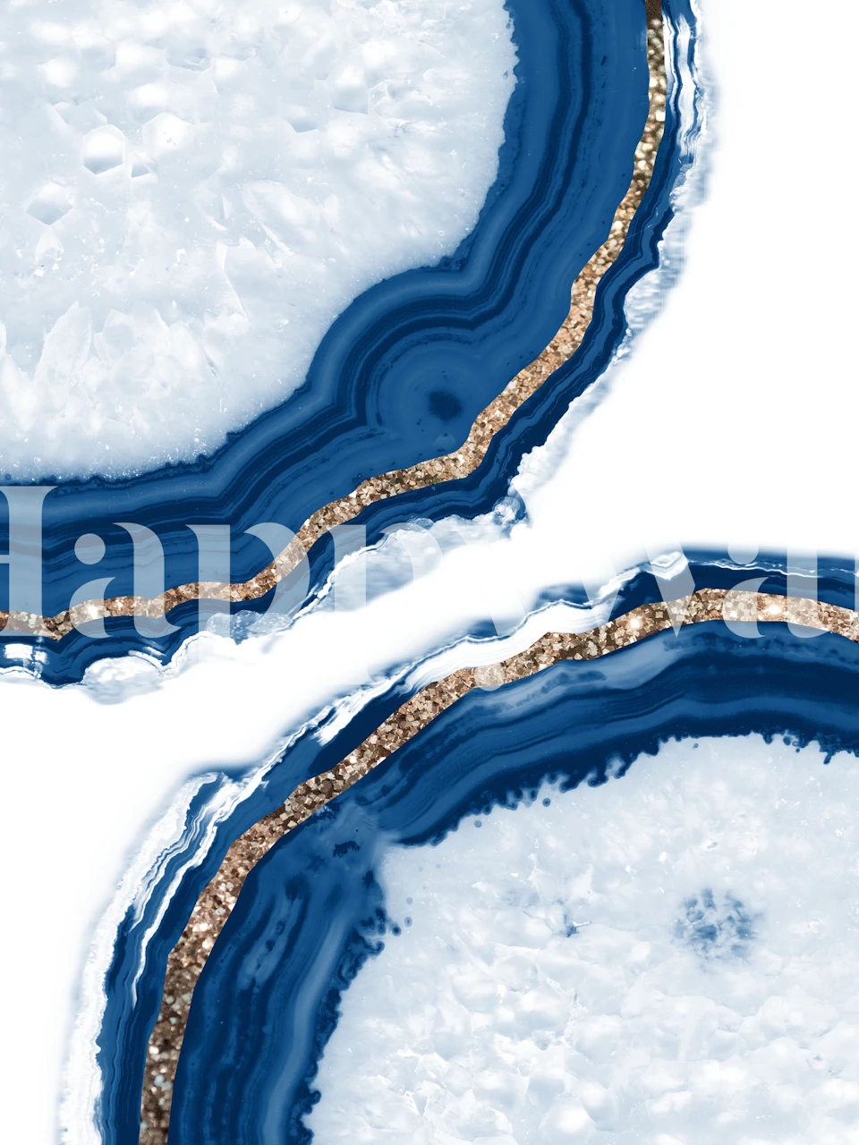 Elegant agatinspirerad tapet med guld och marinblått mönster