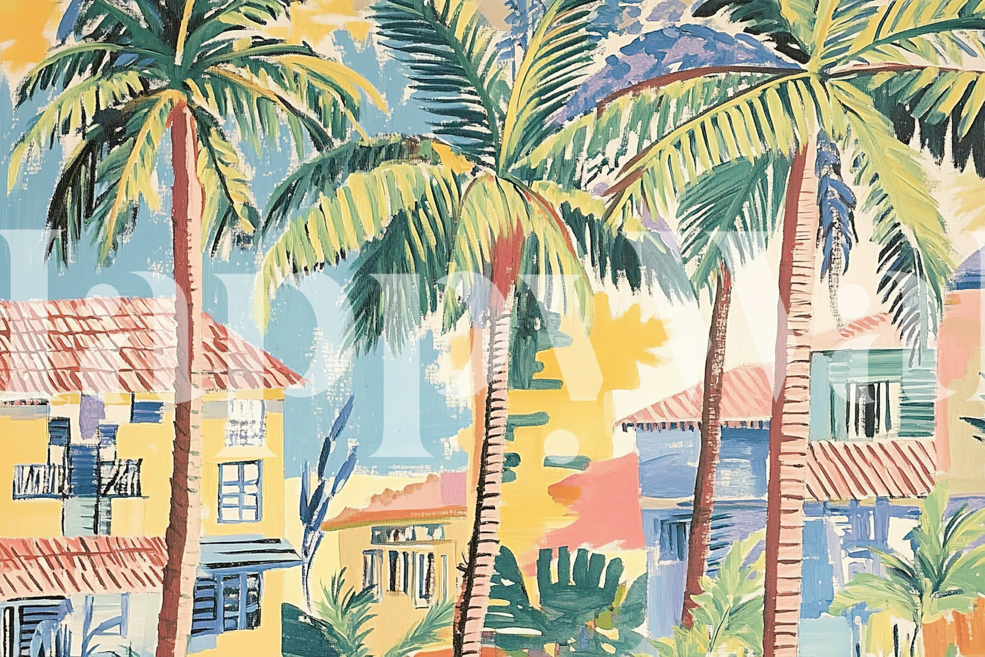 Design de papel de parede Summer Village em um quarto