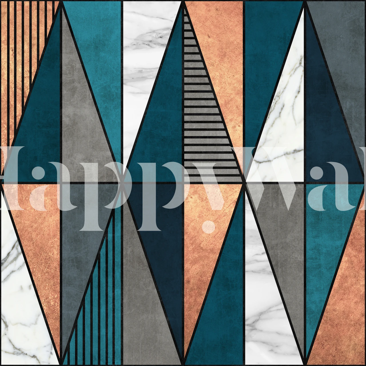 Geometric copper and blue triangles pattern wallpaper