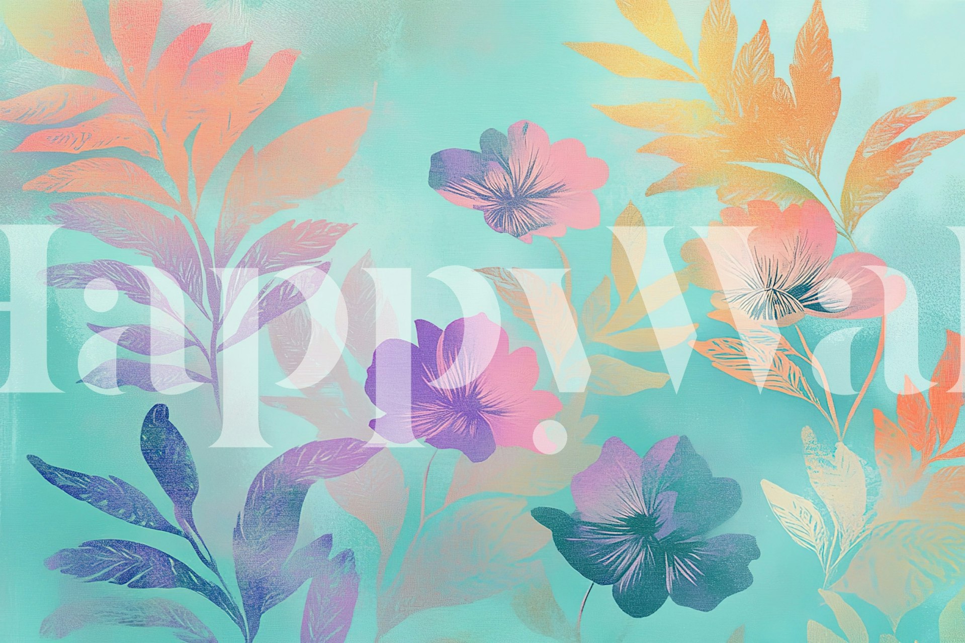 Χαρούμενος τοίχος με ταπετσαρία Gradient Flowers σε ένα δωμάτιο