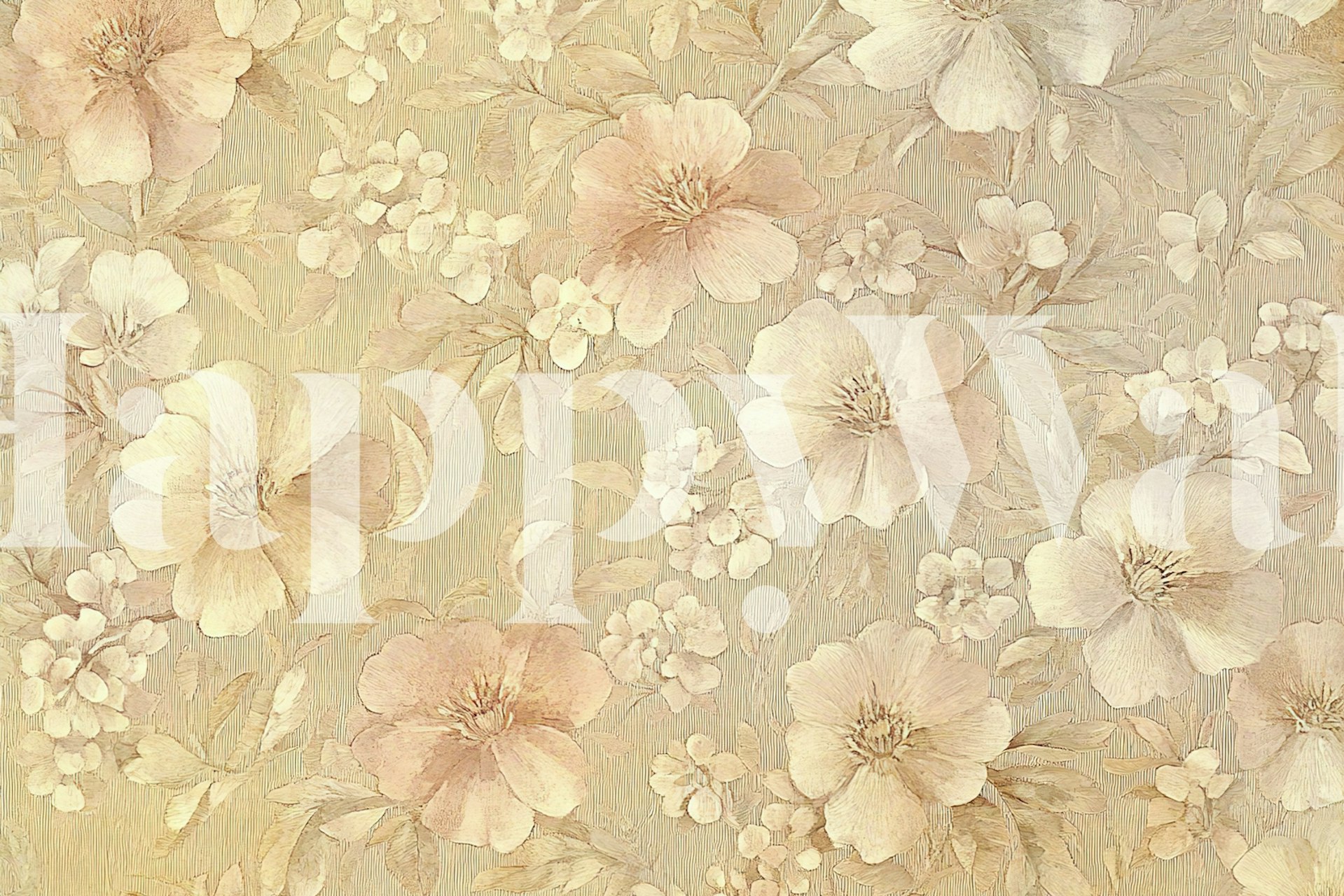 Vintage cream floral wallpaper with delicate pink and white flowers