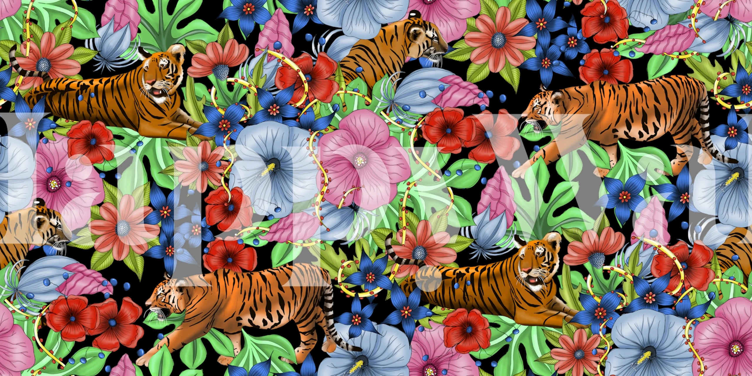 Tropical Jungle Tigers tapet i et rom