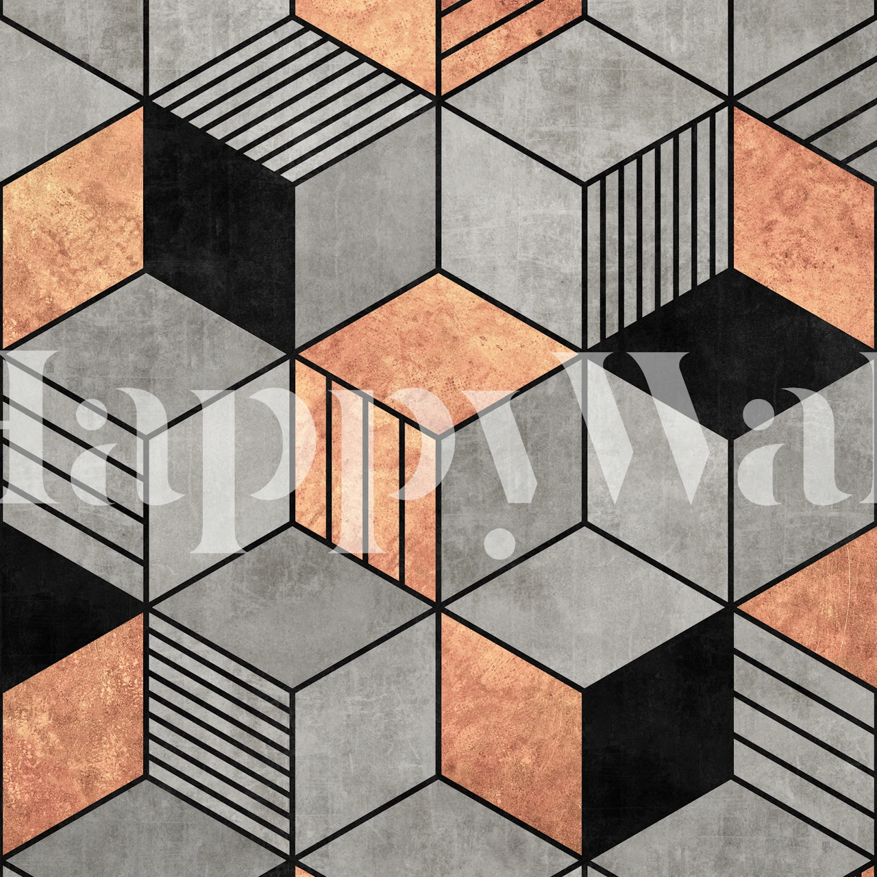 Geometric concrete and copper cube wall mural