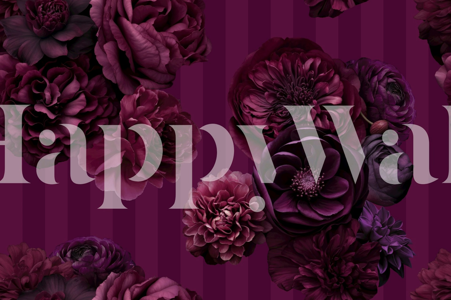 Rich burgundy and pink flowers against striped background wallpaper