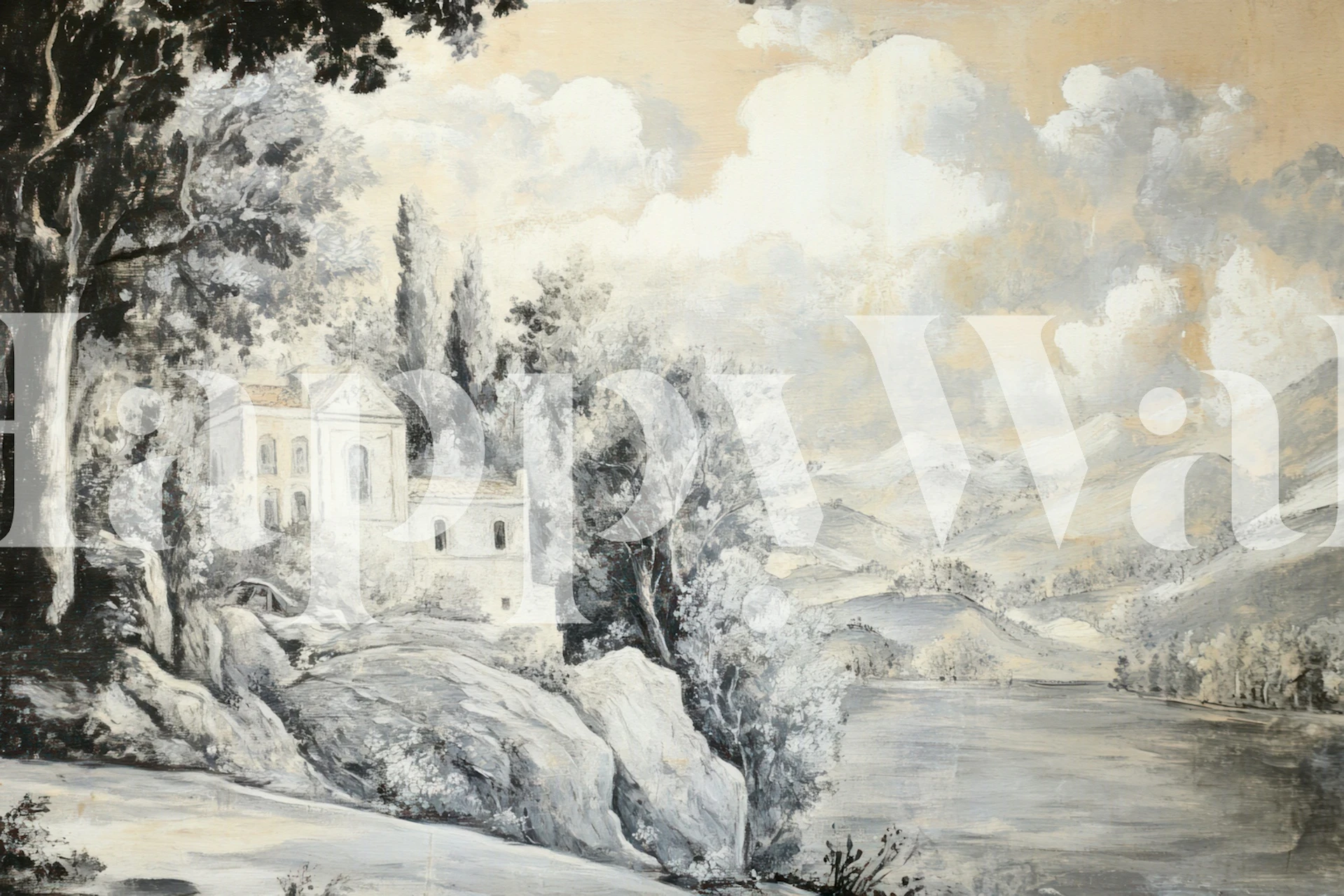 Historic Lakeview Scene wallpaper in a room