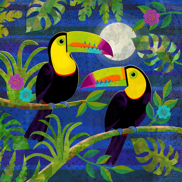 Toucans in the moonlight - large jungle mural