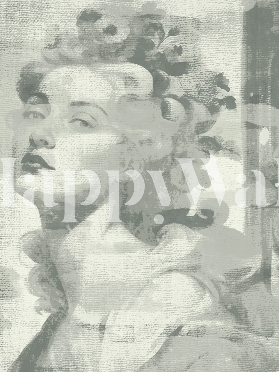 Vintage floral portrait in shades of gray wallpaper